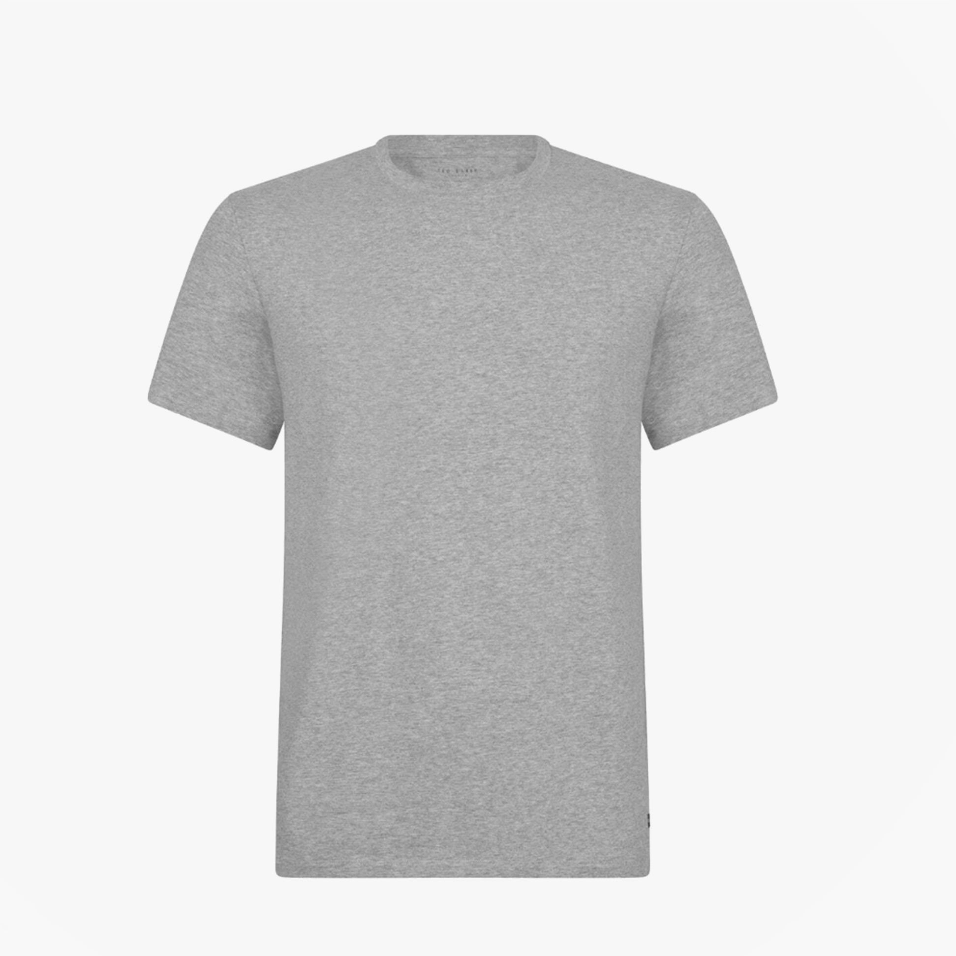 Grey heather crew neck t-shirt with short sleeves and relaxed fit against white background