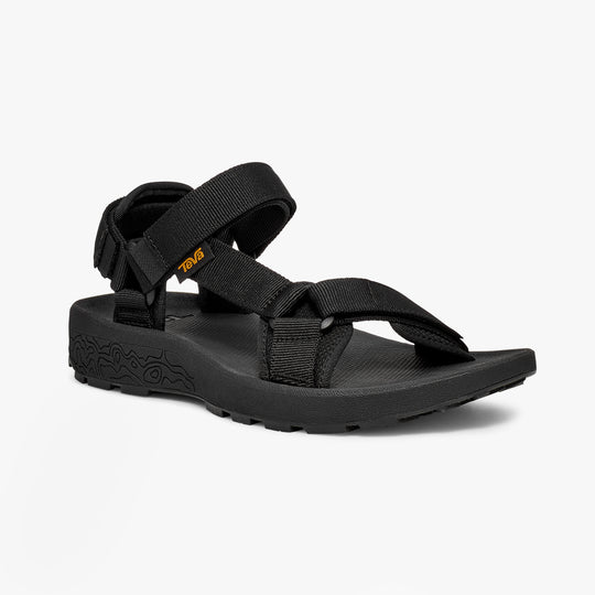 Teva HYDRATREK SANDAL Womens Sandals Black side view showcasing adjustable straps and rubber sole.