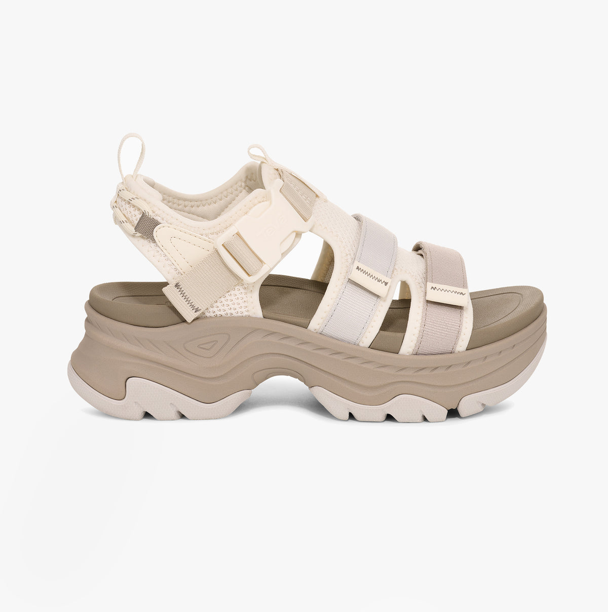 Teva HURRICANE AMPSOLE GAILA Womens Sandals Coconut Milk Multi side view showcasing adjustable buckle and comfortable design.