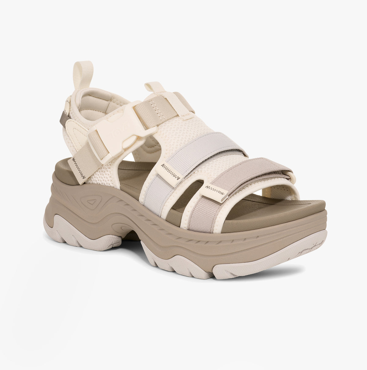 Teva HURRICANE AMPSOLE GAILA Womens Sandals Coconut Milk Multi side view highlighting straps and sole design.