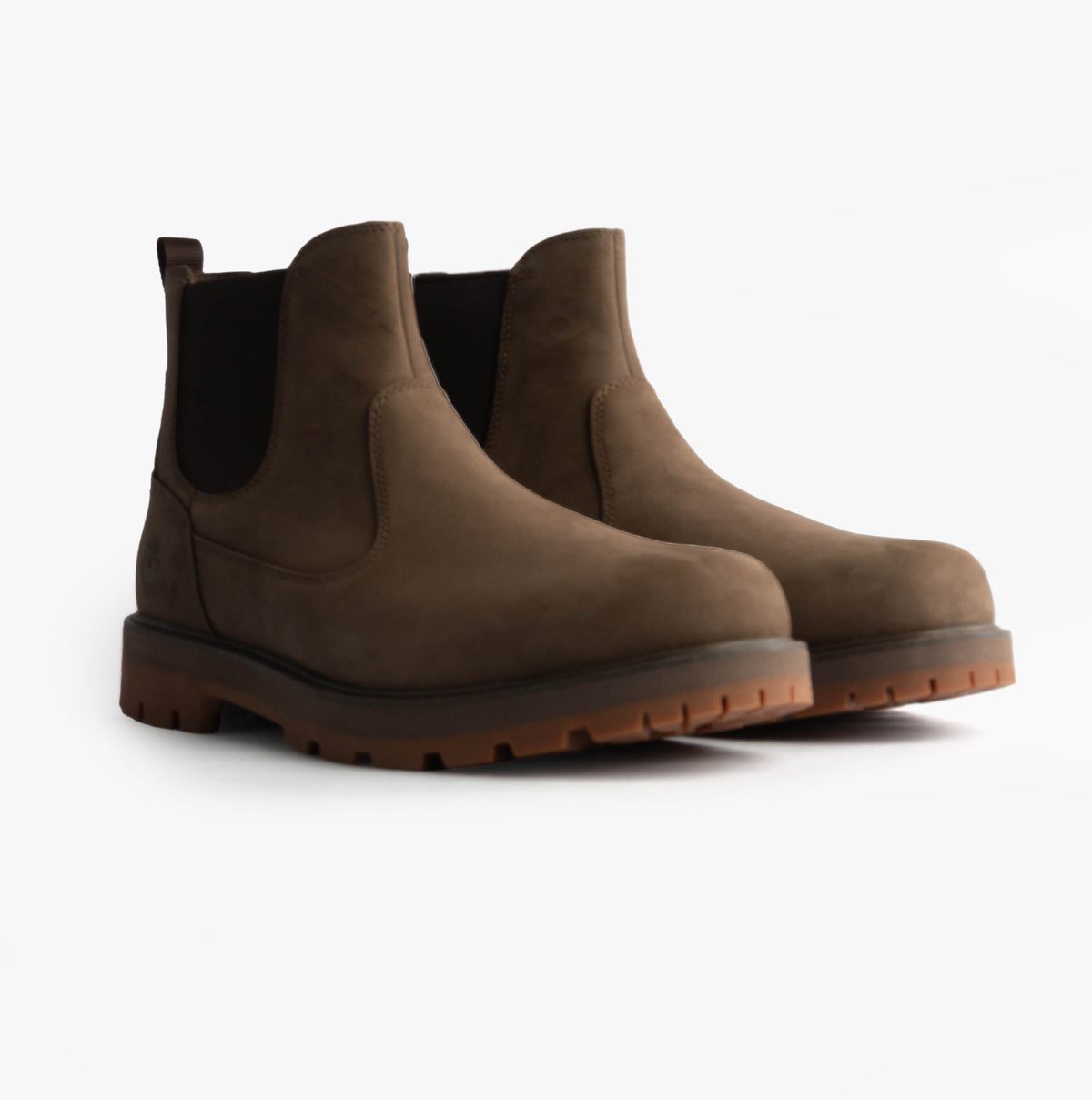 Timberland BRITTON ROAD MID Mens Chelsea Boots Brown Nubuck side view showcasing the comfortable nubuck upper and sturdy rubber sole.