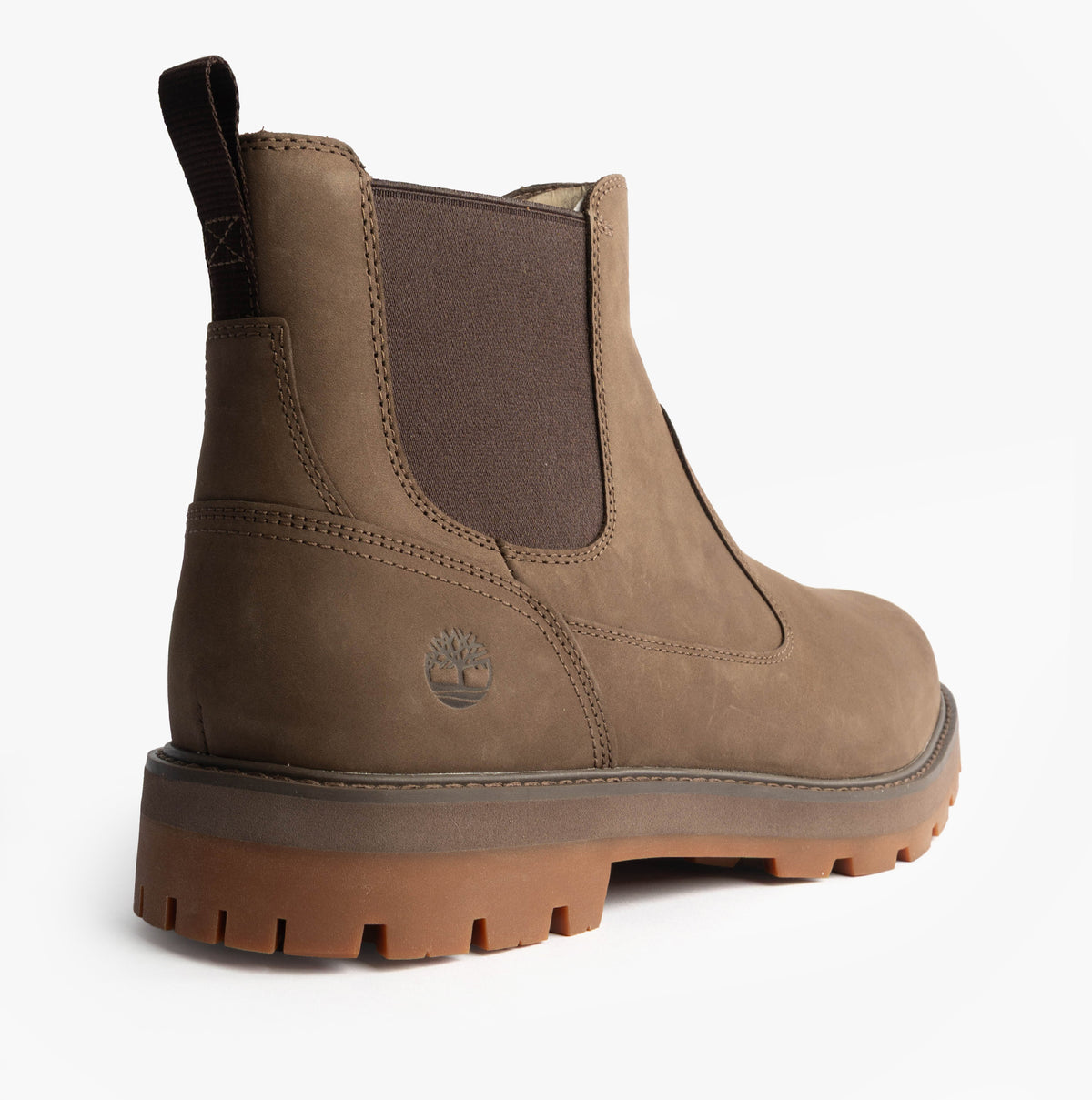 Timberland BRITTON ROAD MID Mens Chelsea Boots Brown Nubuck back view showcasing nubuck material and rubber sole.