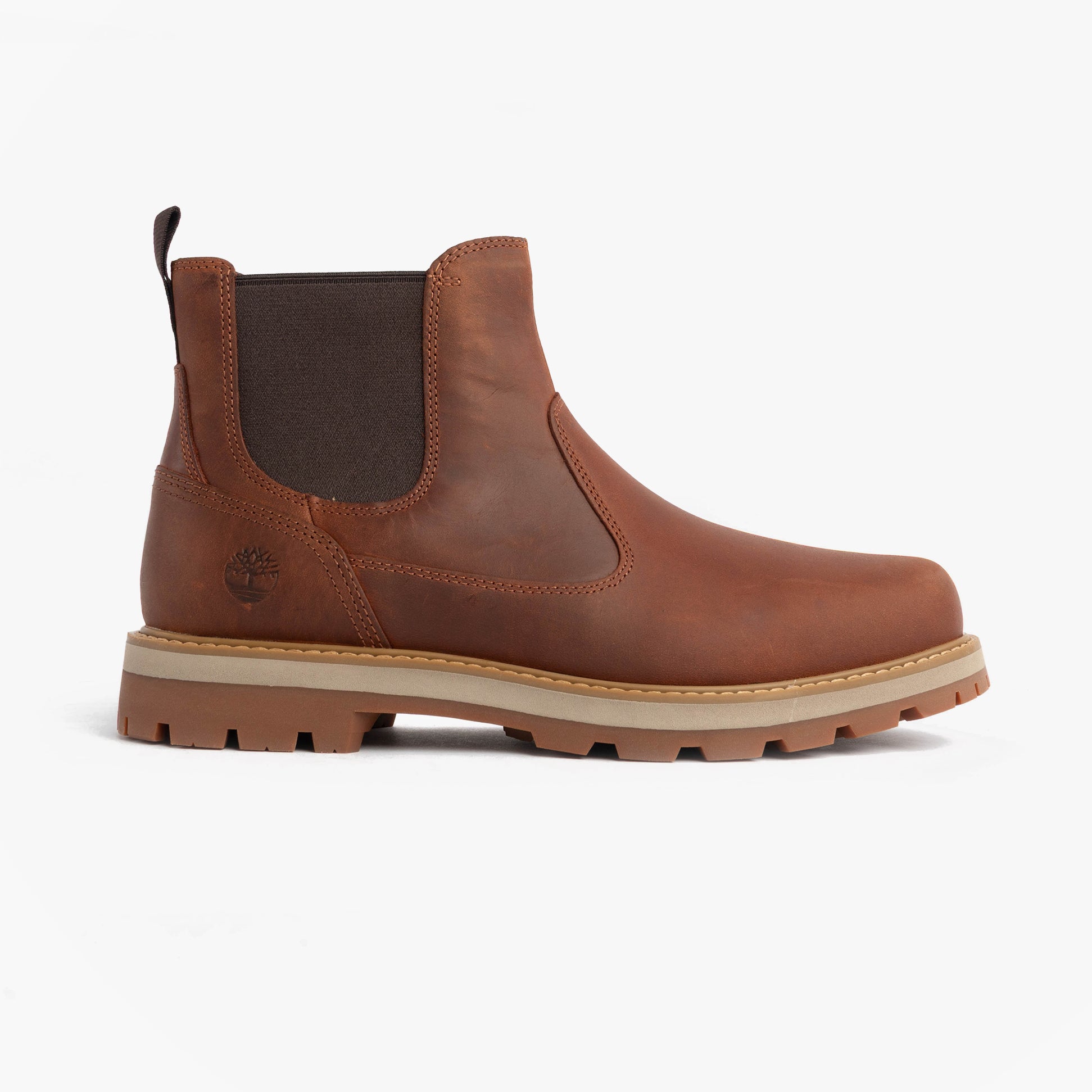 Timberland BRITTON ROAD MID Mens Chelsea Boots Rust side view with elasticated side panel and grip sole.