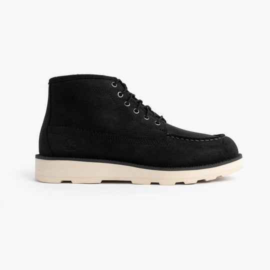 Timberland BRITTON MILLS MID Mens Chukka Boots Black Suede side view showcasing lace-up design and soft suede material.