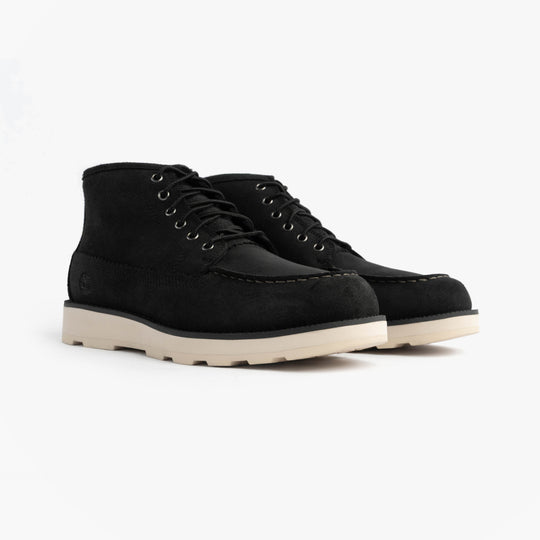 Timberland BRITTON MILLS MID Mens Chukka Boots Black Suede side view showcasing lace-up design and round toe shape.