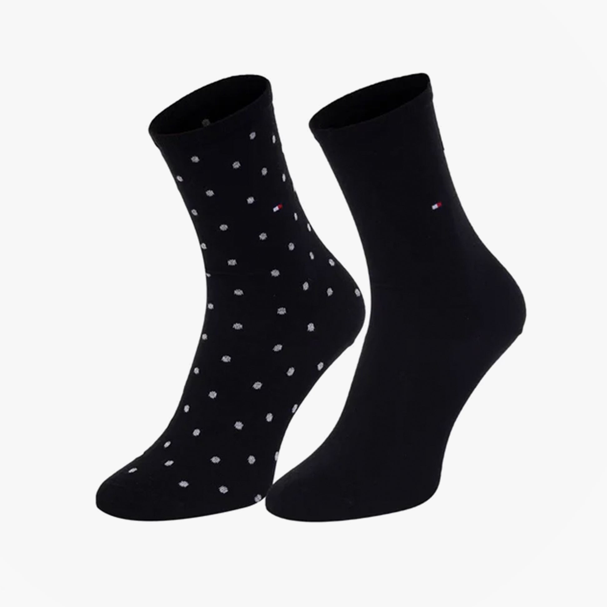 Tommy Hilfiger 2 Pack Womens Crew Dot Socks Black