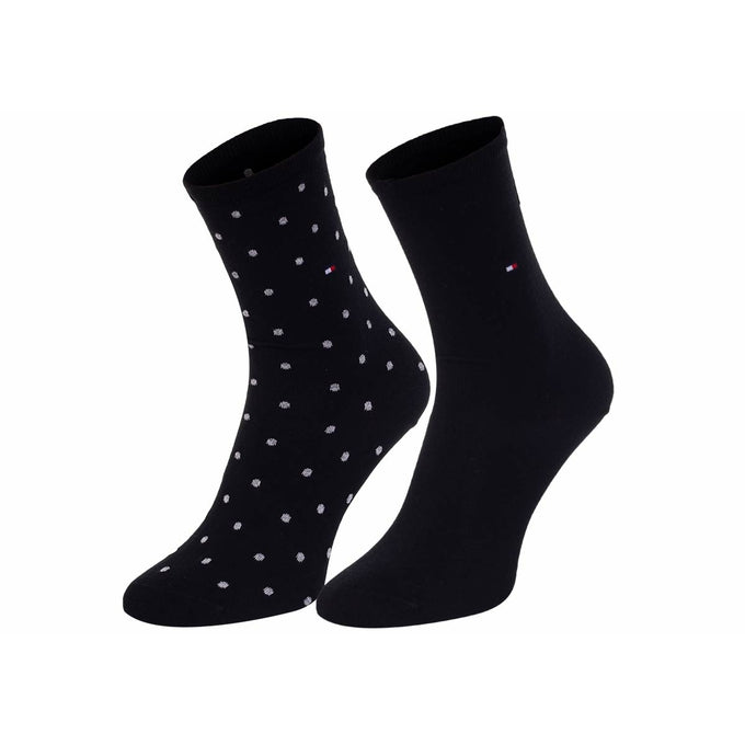 Tommy Hilfiger 2 Pack Womens Crew Dot Socks Black