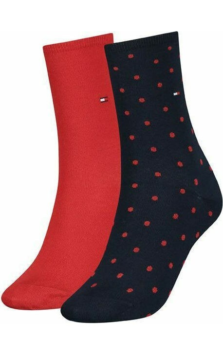Tommy Hilfiger DOT 2 Pack Womens Crew Socks Red/Navy