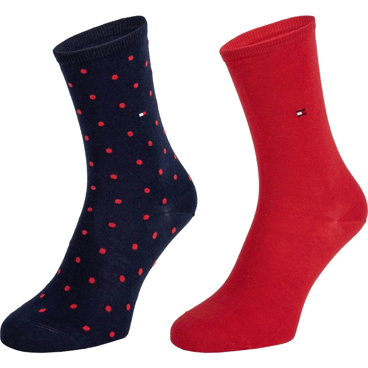 Tommy Hilfiger DOT 2 Pack Womens Crew Socks Red/Navy