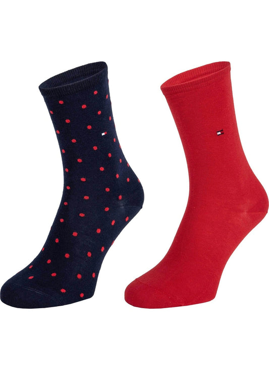 Tommy Hilfiger DOT 2 Pack Womens Crew Socks Red/Navy