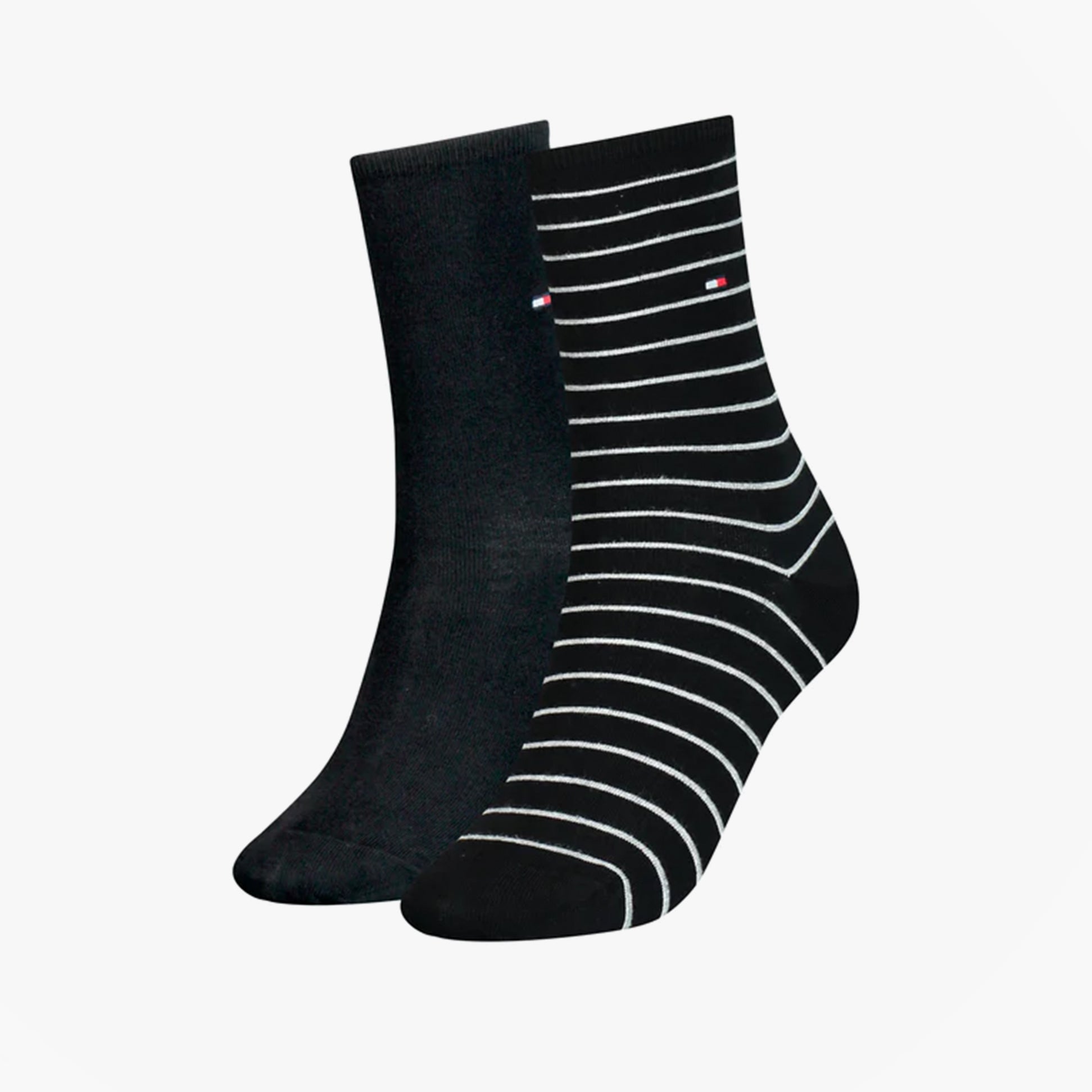 Tommy Hilfiger 2 Pack Womens Crew Stripe Socks Black