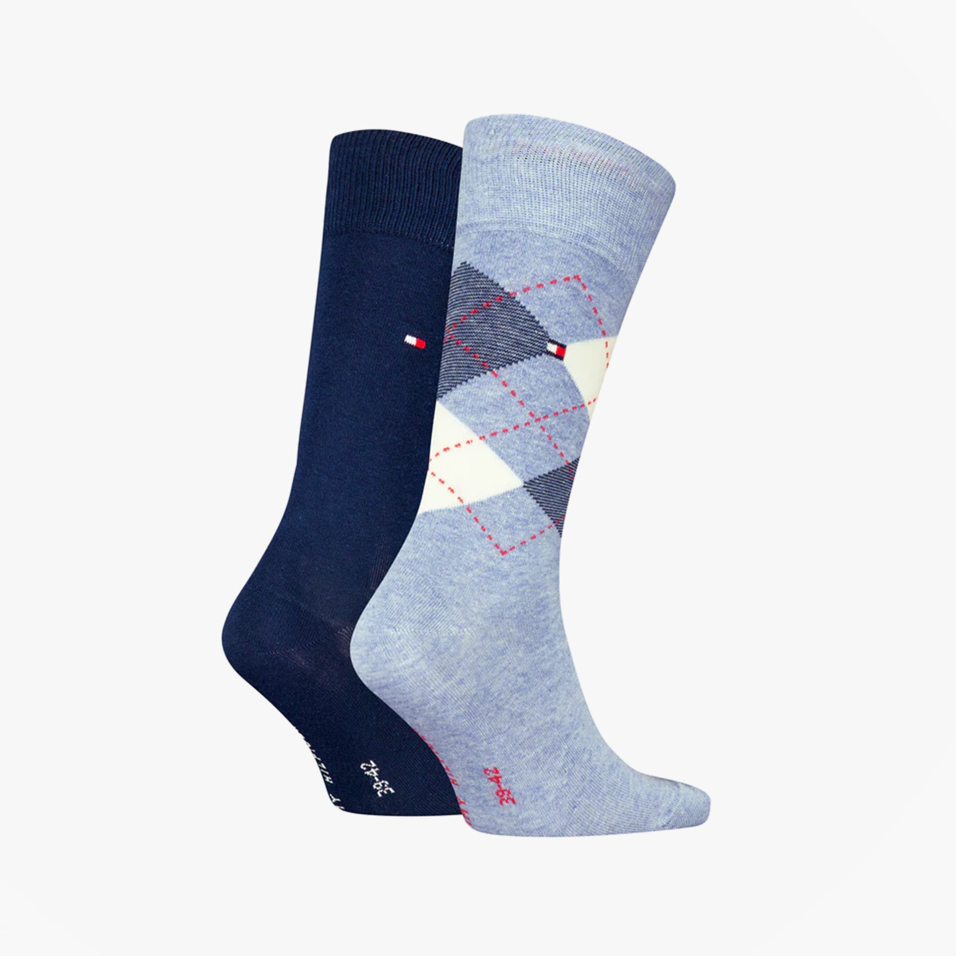 Tommy Hilfiger 2 Pack Mens Crew Checked Socks Blue Combo
