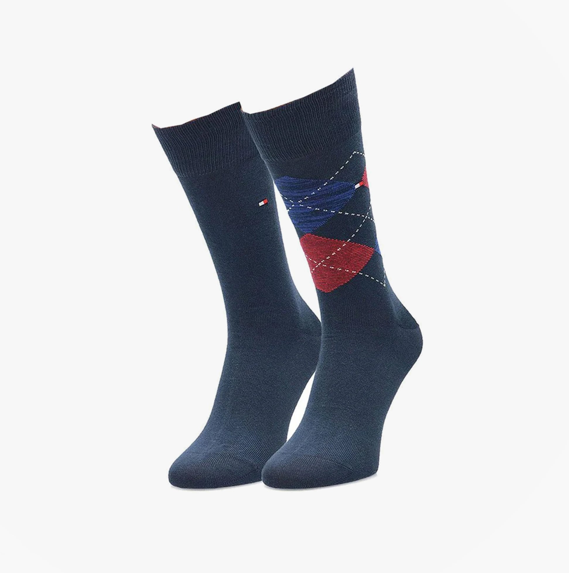 Tommy Hilfiger 2 Pack Mens Crew Checked Socks Black