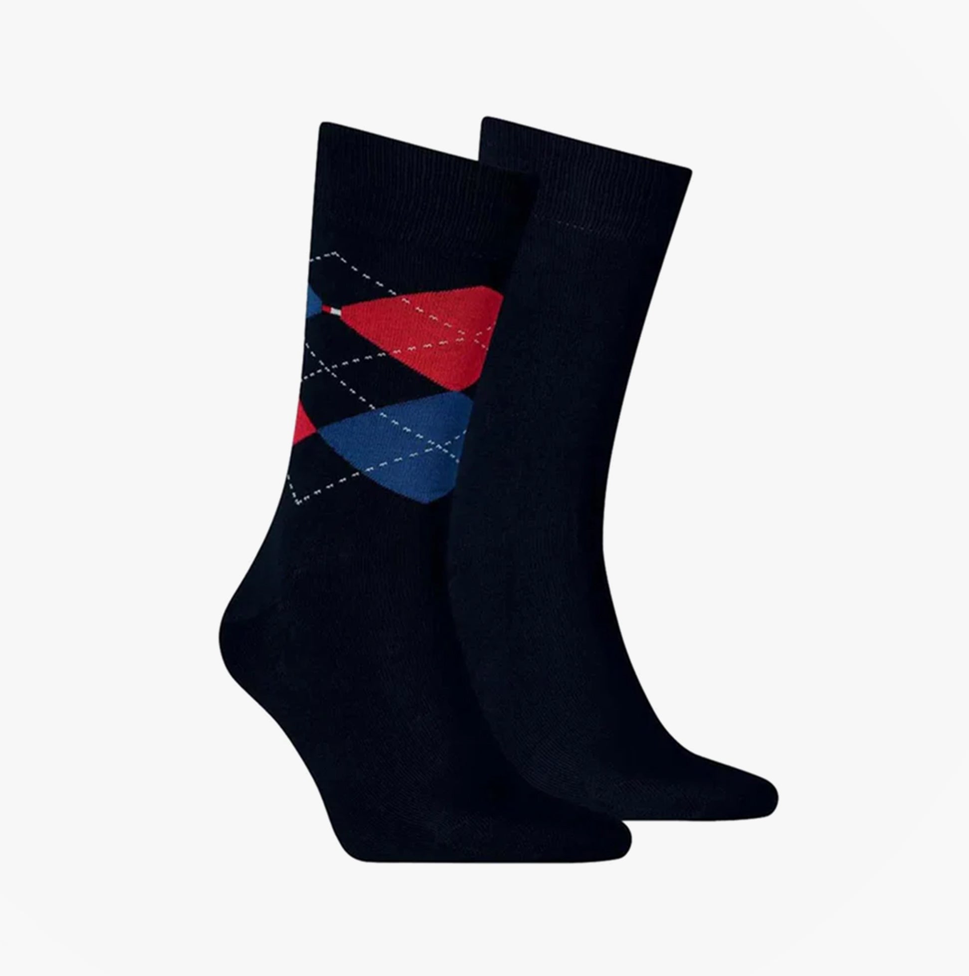 Tommy Hilfiger 2 Pack Mens Crew Checked Socks Black