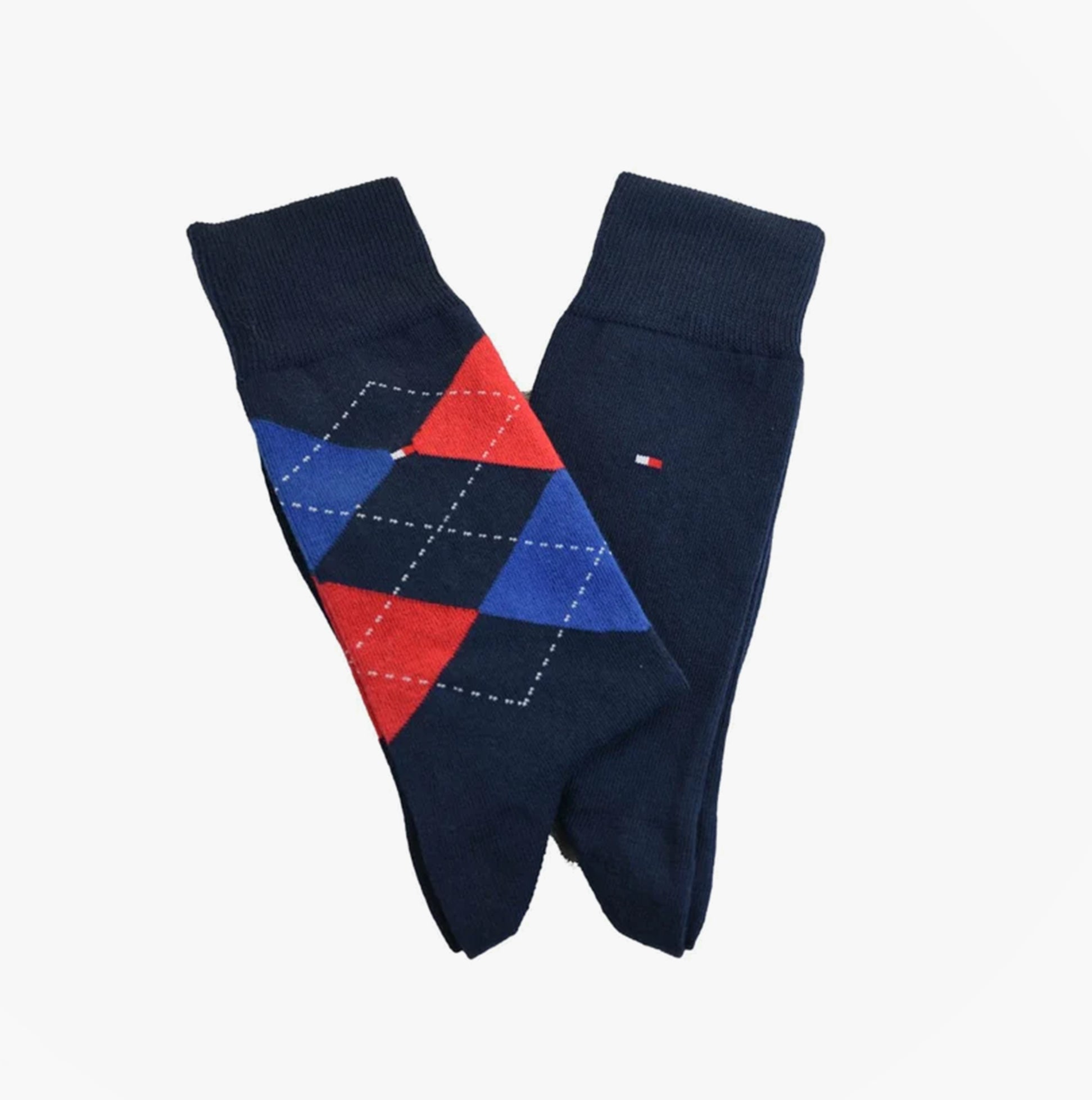 Tommy Hilfiger 2 Pack Mens Crew Checked Socks Black