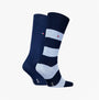 Tommy Hilfiger 2 Pack Mens Crew Stripe Socks Light Blue side view showing navy and light blue stripes.