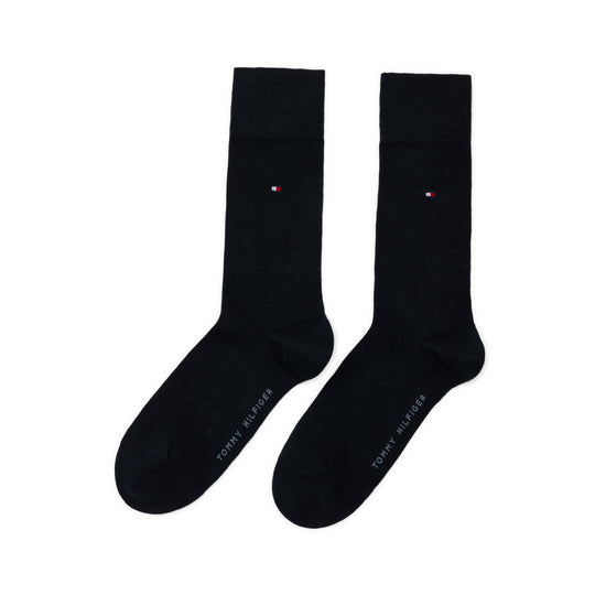 Tommy Hilfiger 2 Pack Mens Crew Classic Socks Navy front view displaying two navy crew socks with logo.