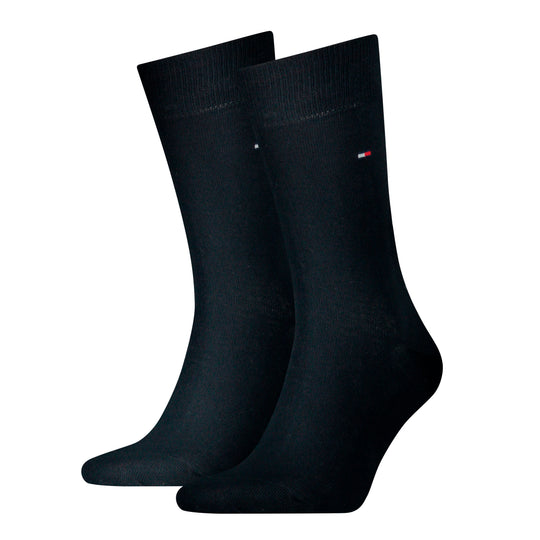 Tommy Hilfiger 2 Pack Mens Crew Classic Socks Navy front view showcasing soft cotton blend design.