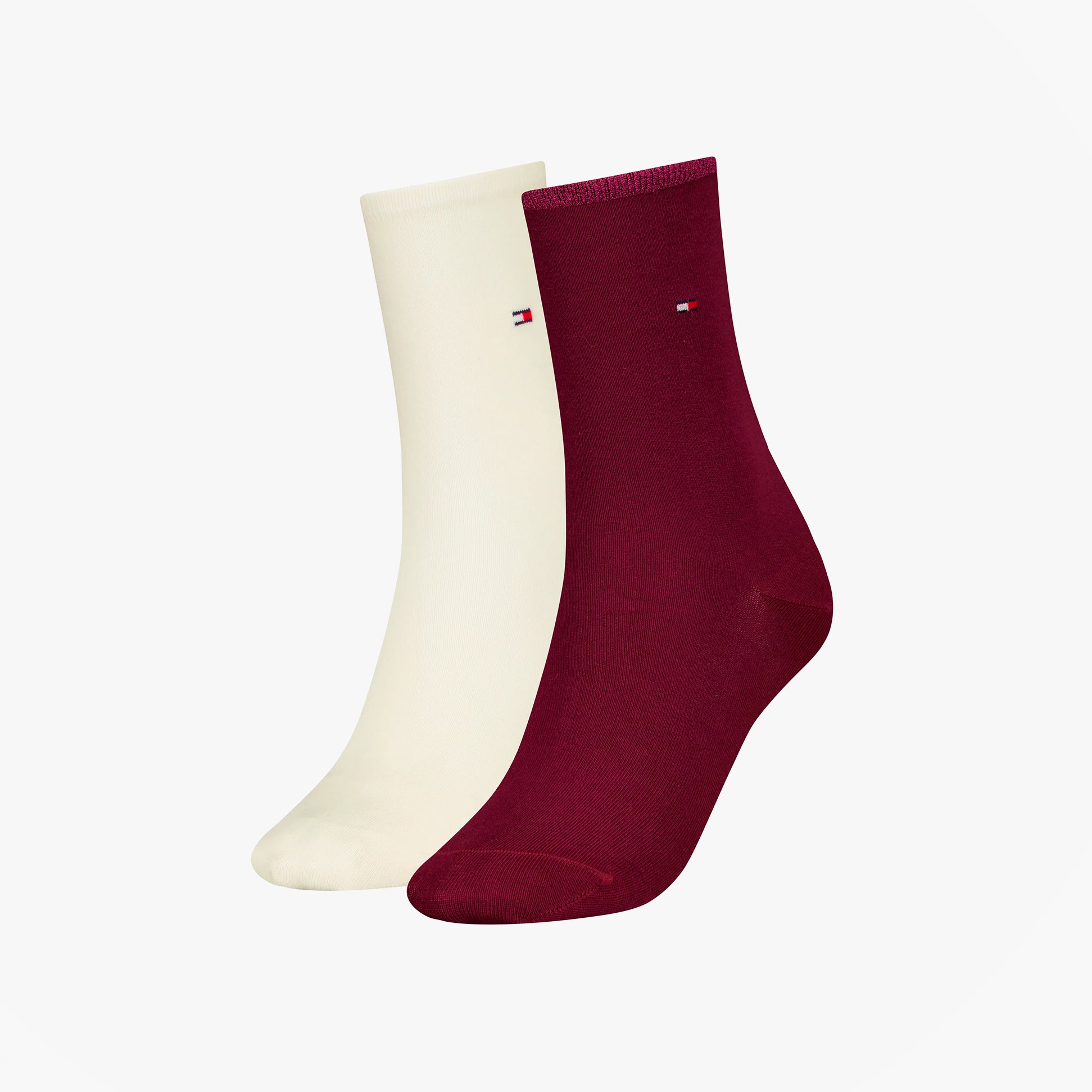 Tommy Hilfiger 2 Pack Womens Crew Socks Deep Rouge