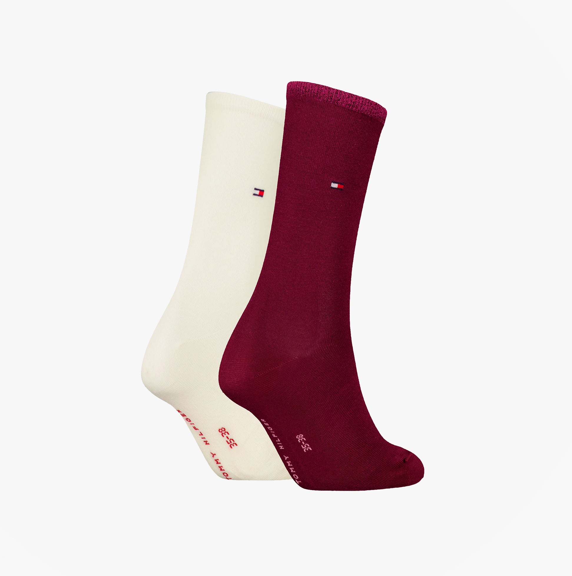 Tommy Hilfiger 2 Pack Womens Crew Socks Deep Rouge