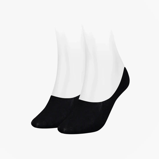 Tommy Hilfiger 2 Pack Womens Invisible Socks Black side view showcasing the sleek black design and low-cut style.