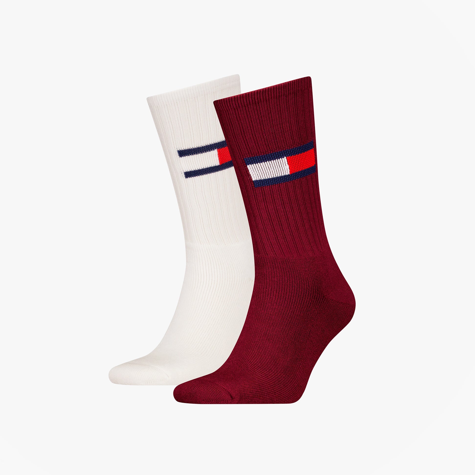 Tommy Hilfiger 2 Pack Trainer Flag Mens Crew Socks Burgundy