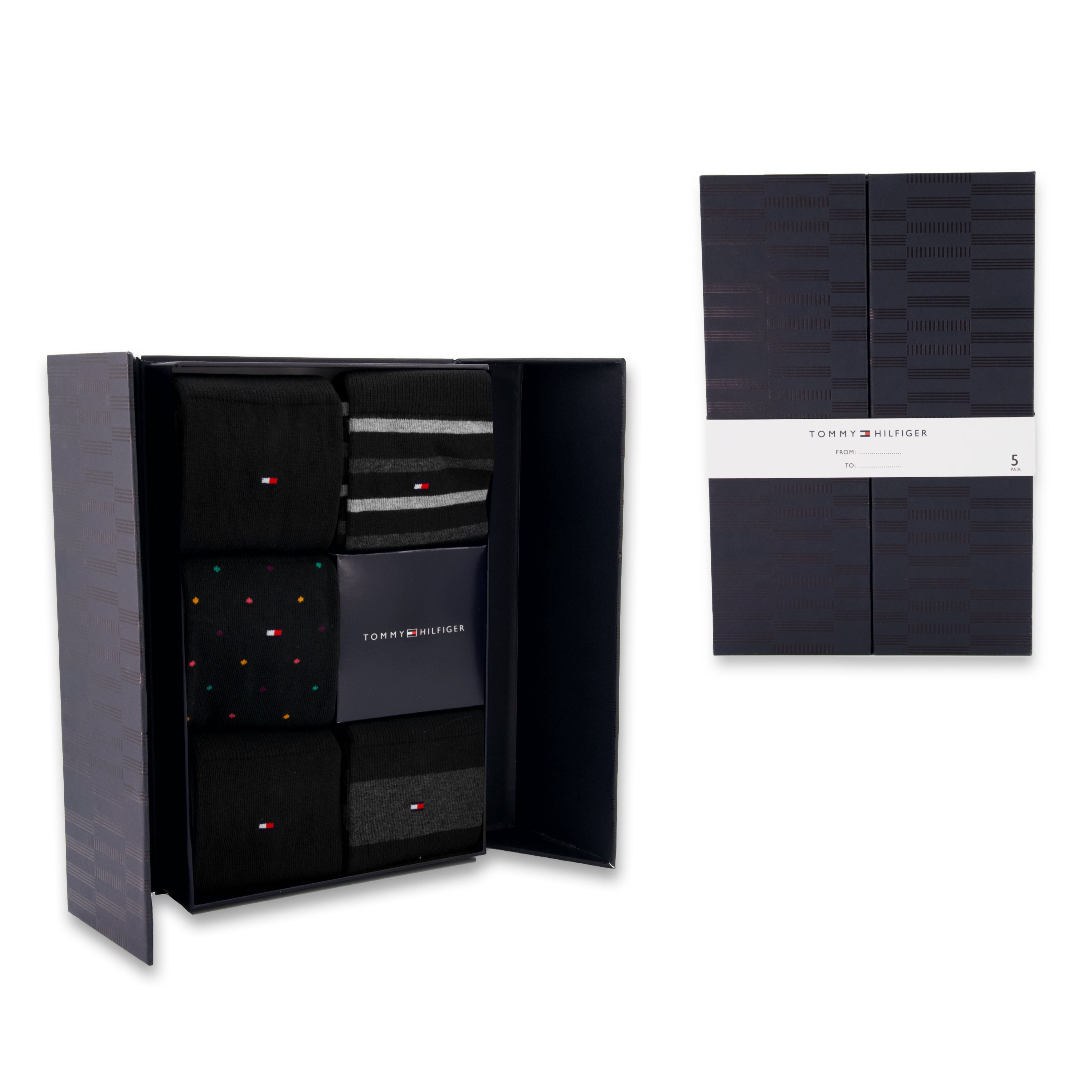 Tommy Hilfiger 5 Pack Giftboxed Classic Mens Crew Socks Black