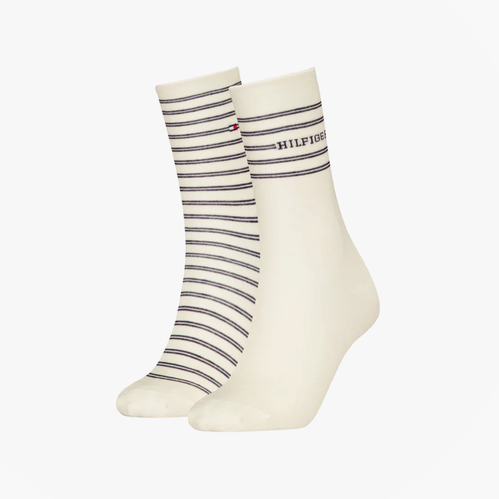 Tommy Hilfiger 2 Pack Stripe Womens Crew Socks White