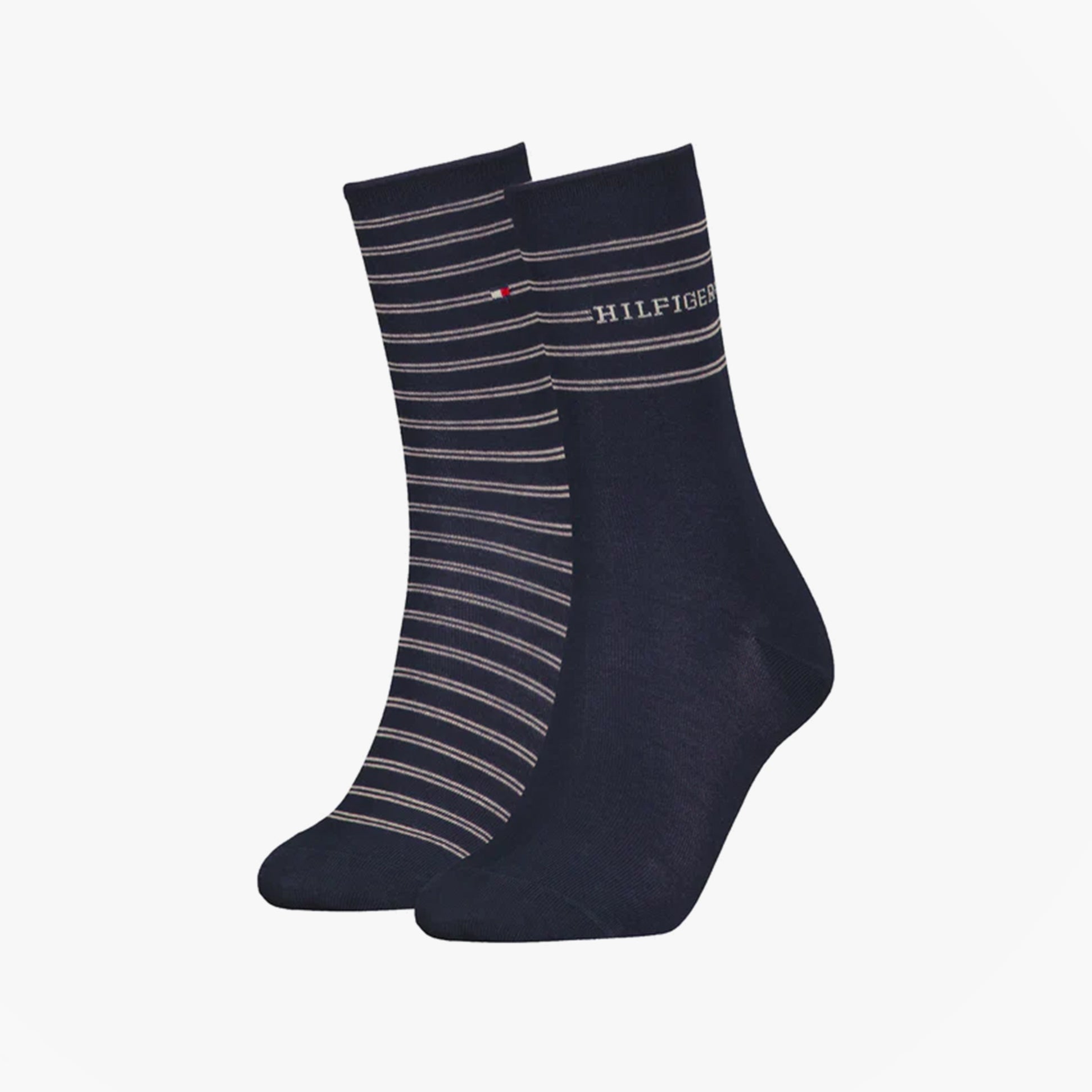 Tommy Hilfiger 2 Pack Stripe Womens Crew Socks Navy