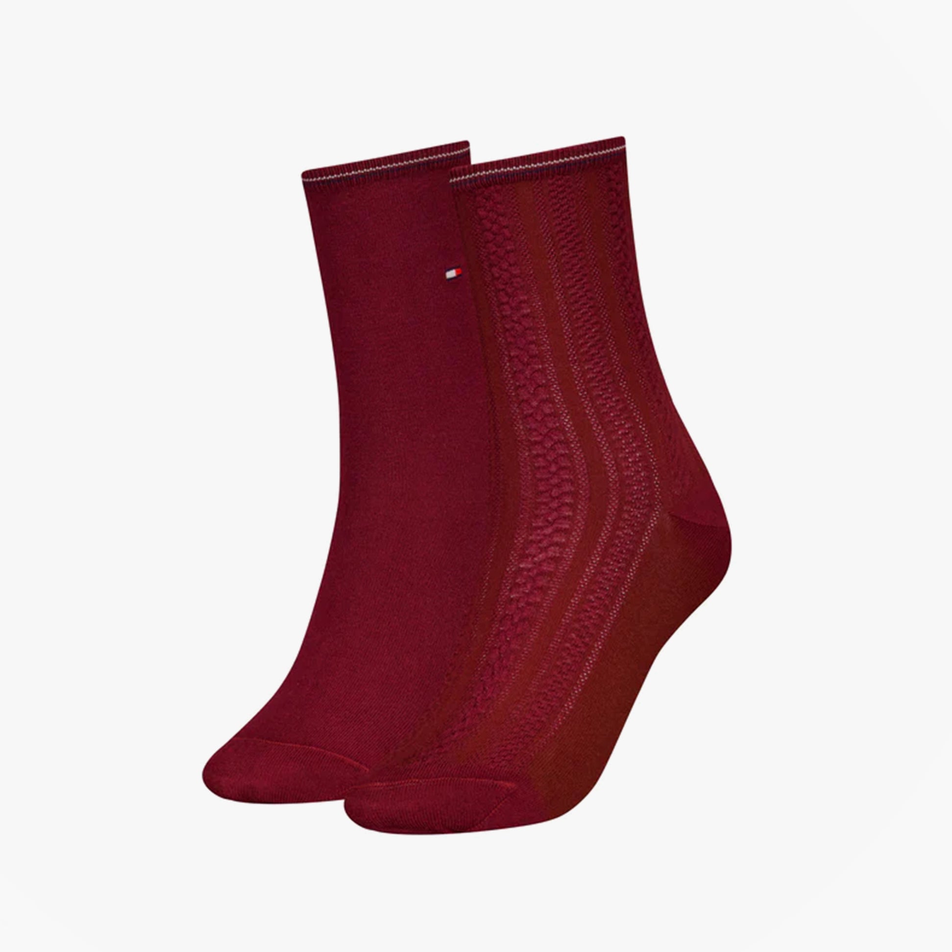 Tommy Hilfiger 2 Pack Womens Crew Socks Deep Rouge