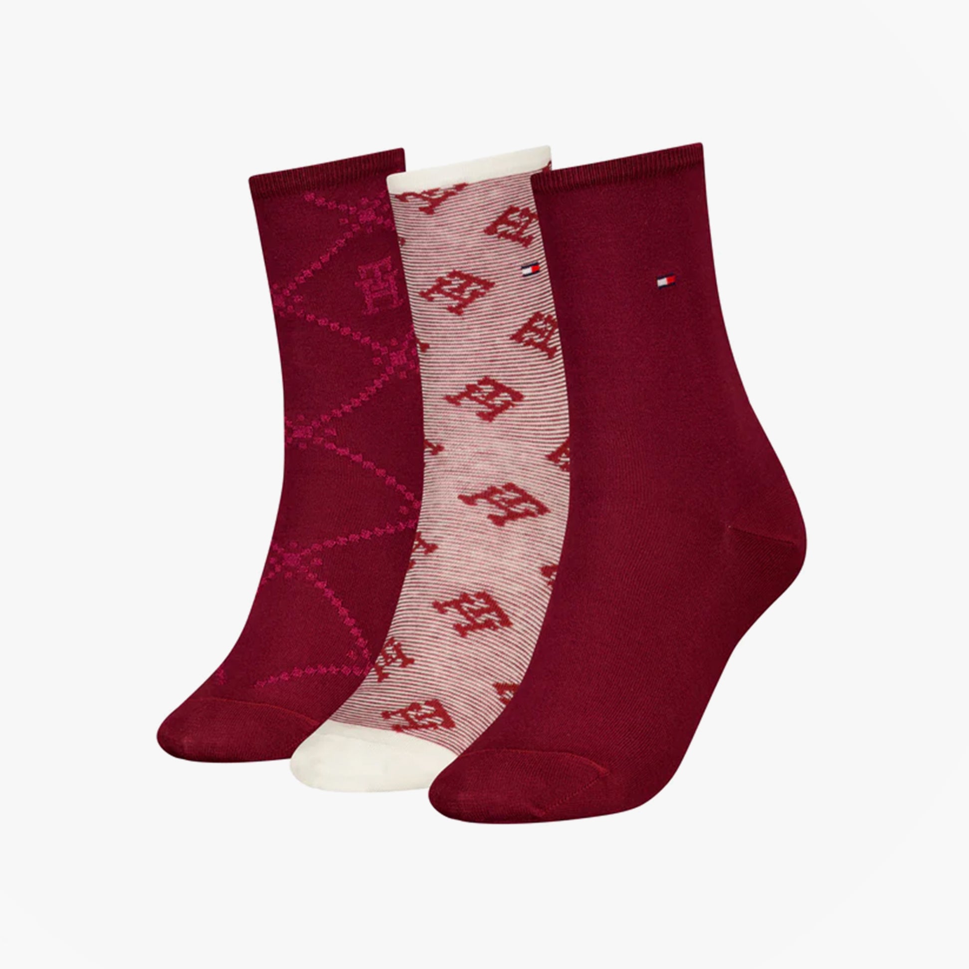 Tommy Hilfiger 3 Pack Giftboxed Monogram Womens Crew Socks Red