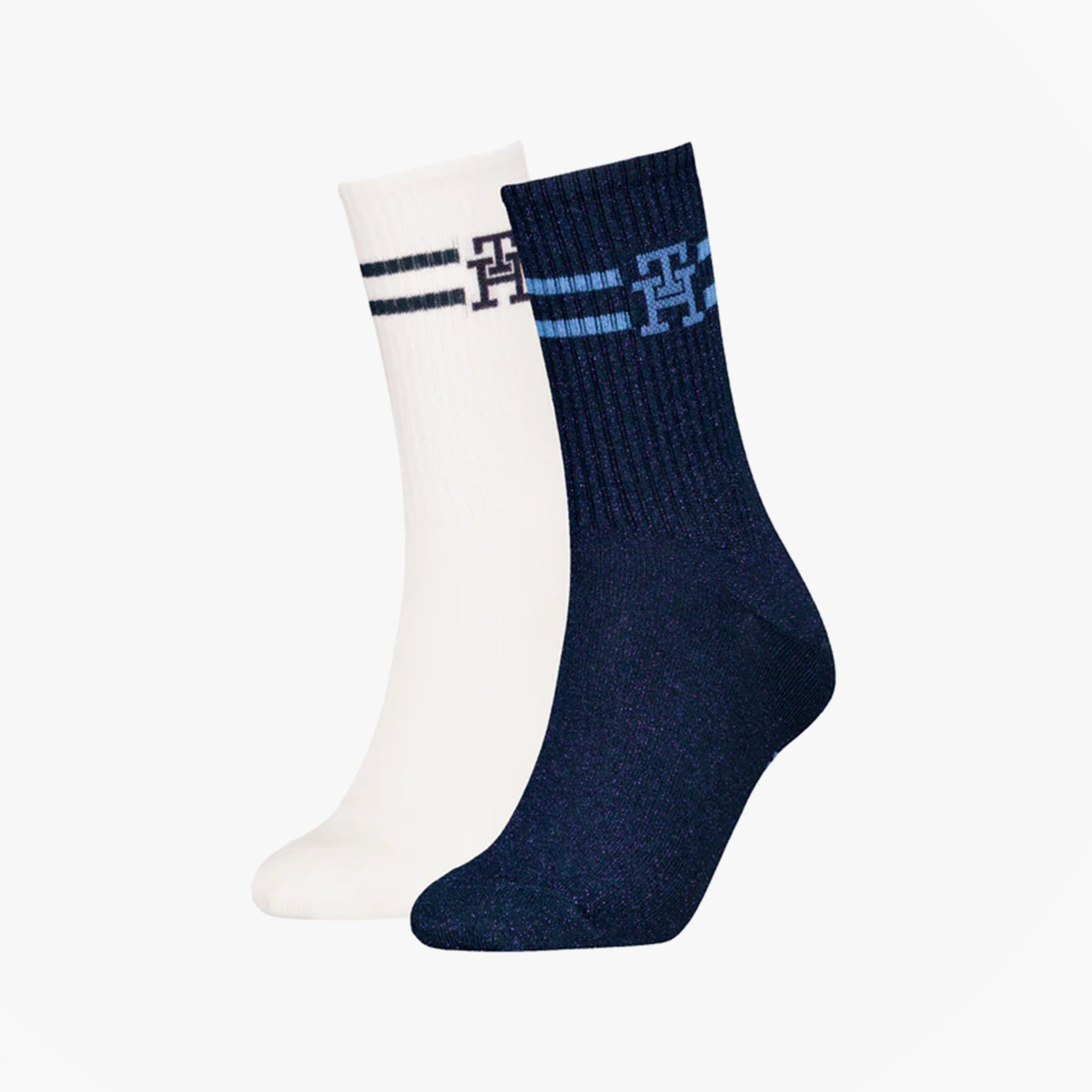 Tommy Hilfiger 2 Pack Trainer Womens Crew Socks Navy/White