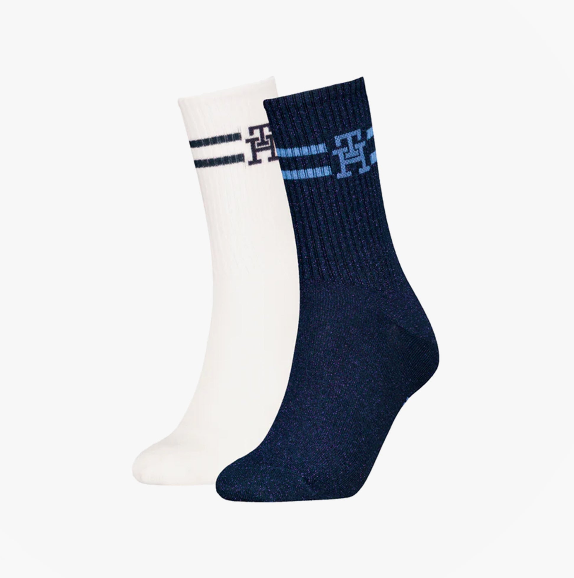 Tommy Hilfiger 2 Pack Trainer Womens Crew Socks Navy/White
