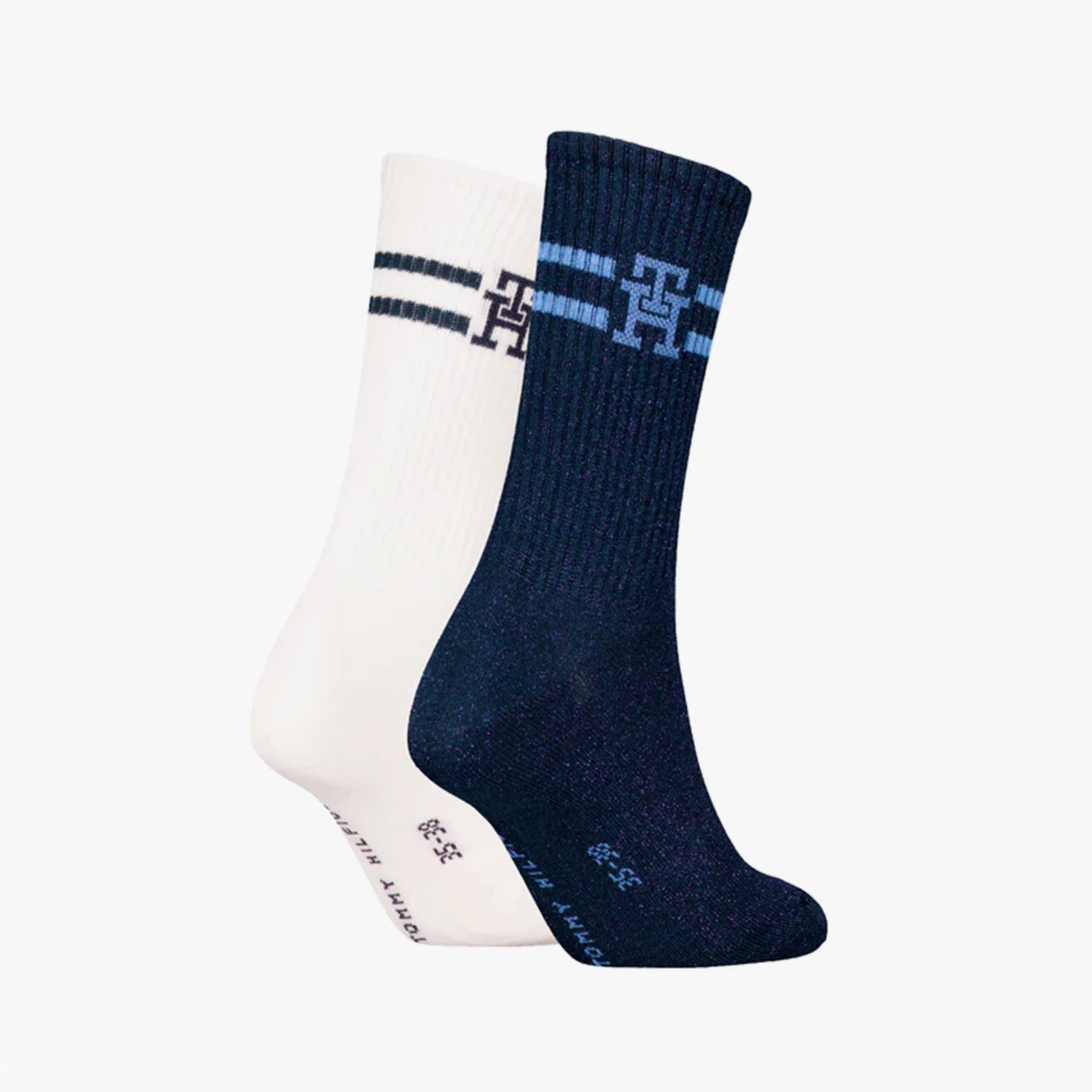 Tommy Hilfiger 2 Pack Trainer Womens Crew Socks Navy/White