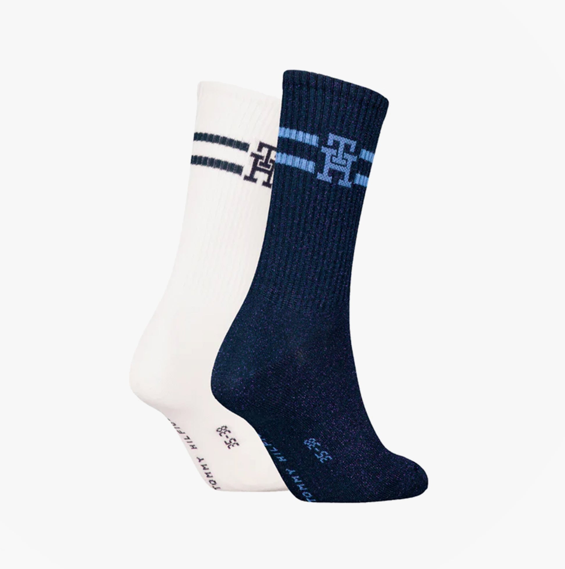 Tommy Hilfiger 2 Pack Trainer Womens Crew Socks Navy/White