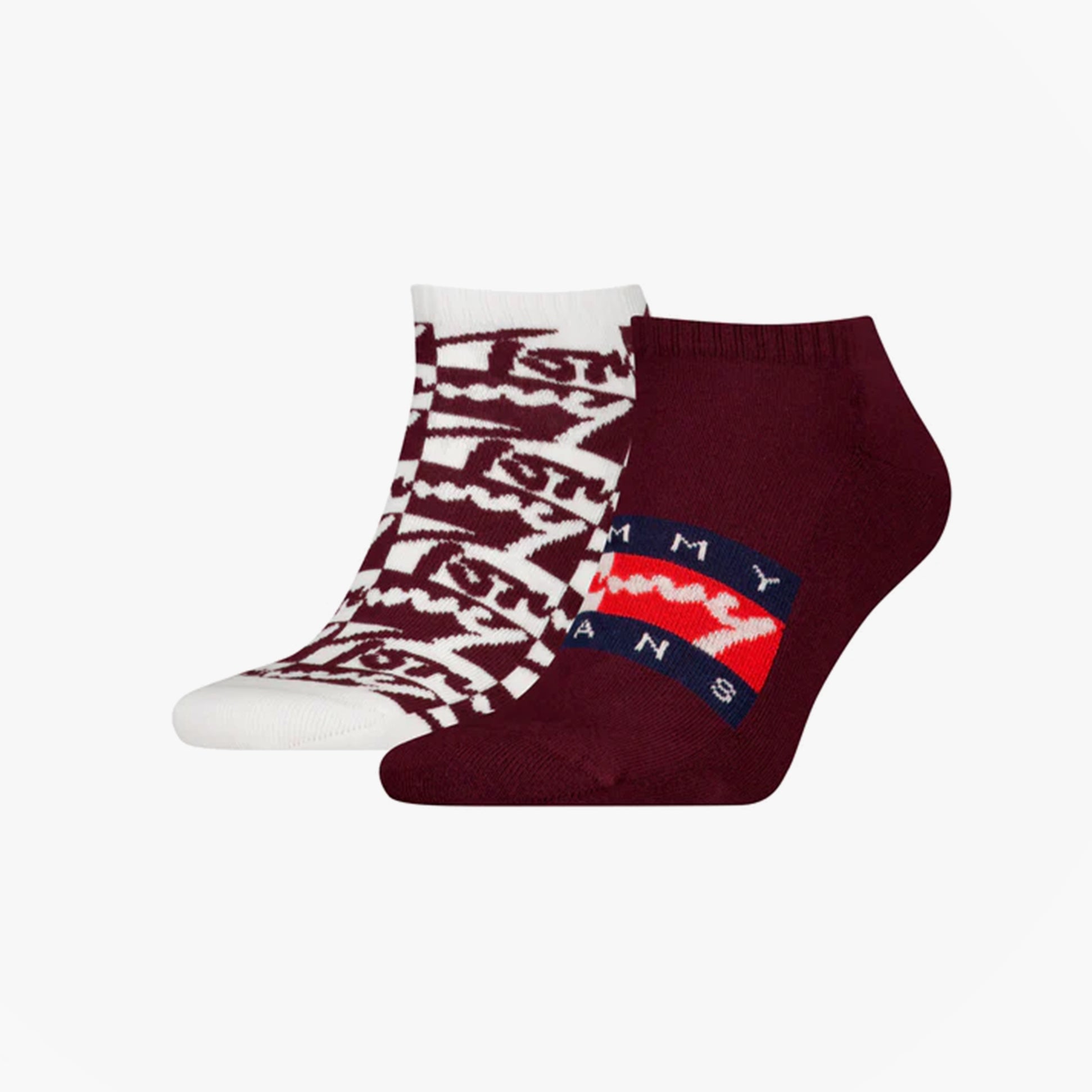 Tommy Hilfiger 2 Pack Trainer Graffiti Mens Ankle Socks Red