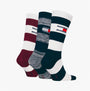 Tommy Hilfiger 3 Pack Trainer Stripe Mens Crew Socks Multi in a front view showcasing three color variations.