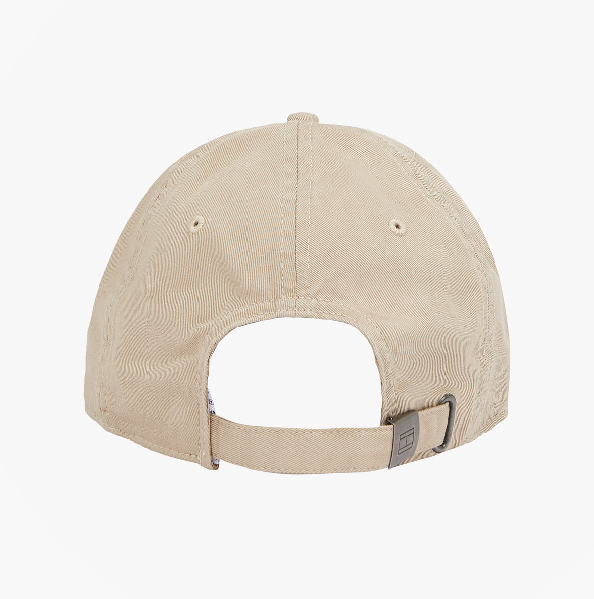 Tommy Hilfiger Flag Baseball Cap Sandalwood back view showing adjustable strap and ventilation eyelets.