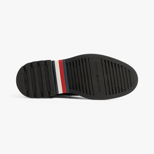 Tommy Hilfiger HILFIGER COMFORT Mens Chelsea Boots Black bottom view with TPR sole and striped detailing.