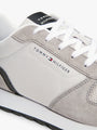 Tommy Hilfiger NEW RUNNER EVA MIX Mens Trainers Grey Whisper close-up detail view showcasing suede and textile materials.