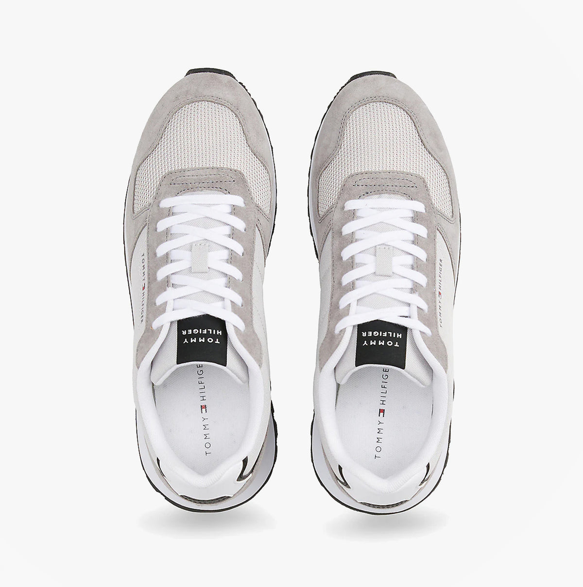 Tommy Hilfiger NEW RUNNER EVA MIX Mens Trainers Grey Whisper top view showing lace-up fastening and suede details