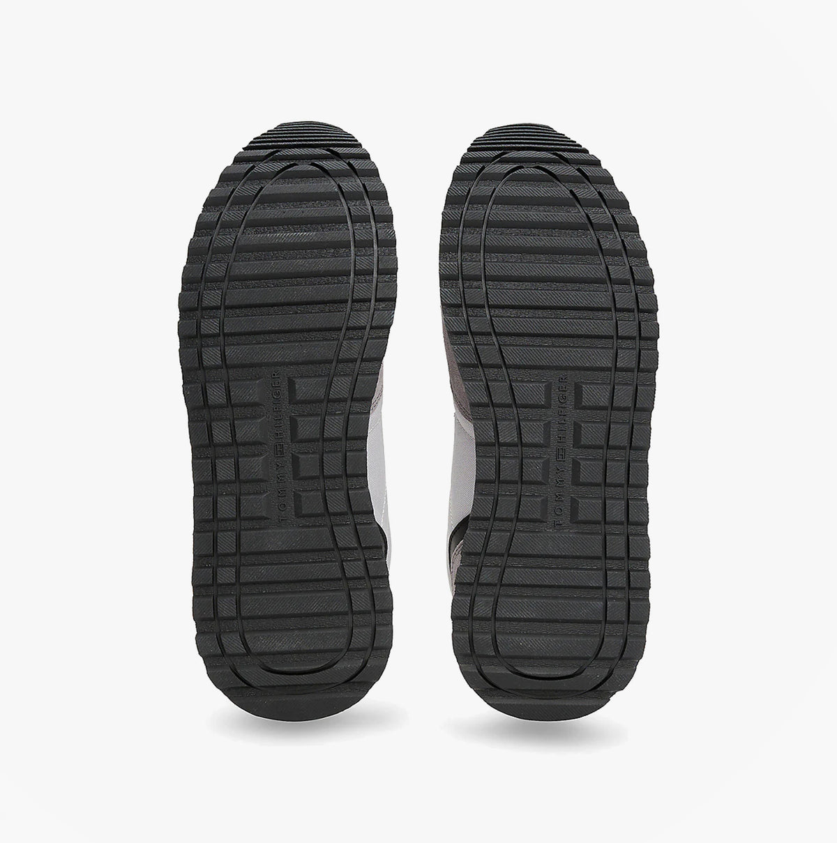 Tommy Hilfiger NEW RUNNER EVA MIX Mens Trainers Grey Whisper sole view, showing durable rubber tread pattern.