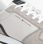 Tommy Hilfiger NEW RUNNER EVA MIX Mens Trainers Grey Whisper detail view showcasing logo and suede material.