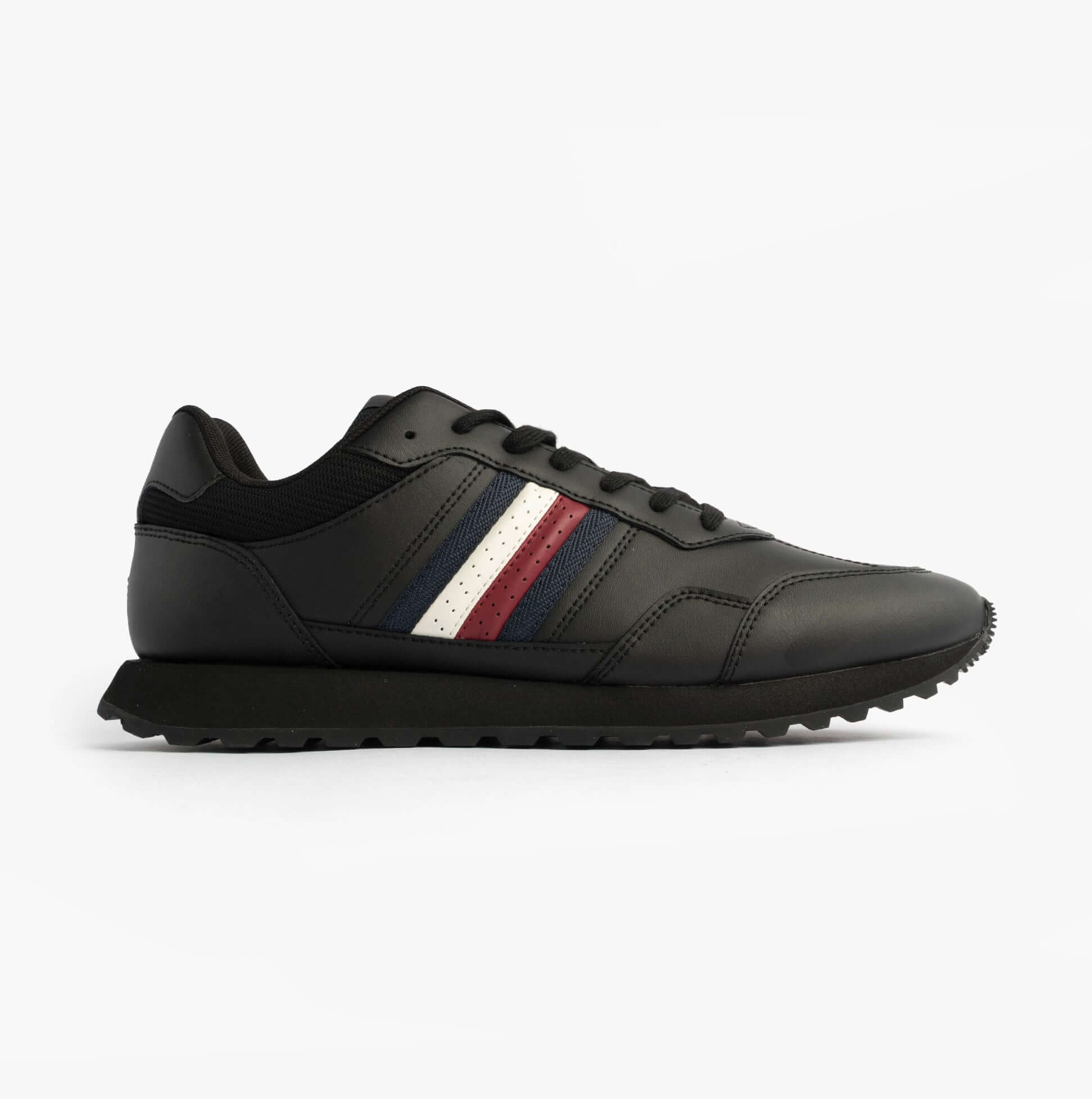 Tommy Hilfiger Mens Signature Tape Cleat Leather Trainers Black
