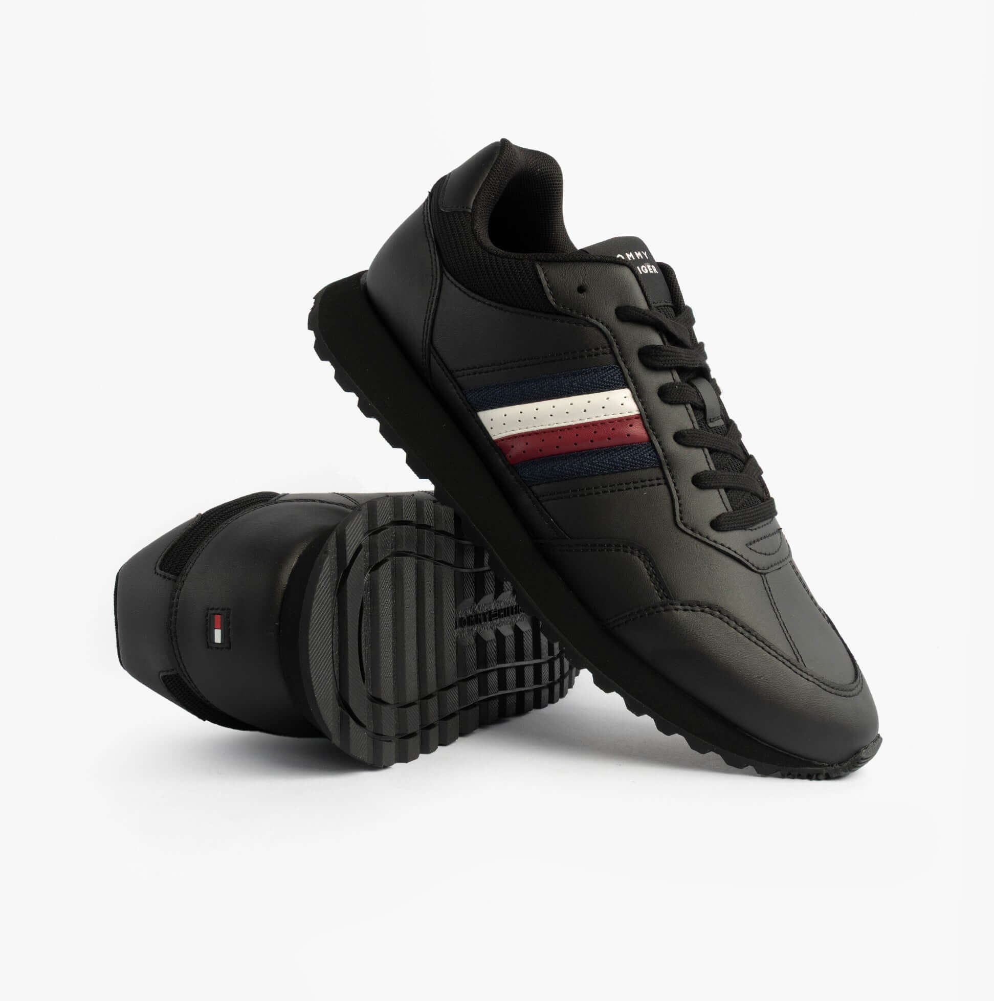 Tommy Hilfiger Mens Signature Tape Cleat Leather Trainers Black