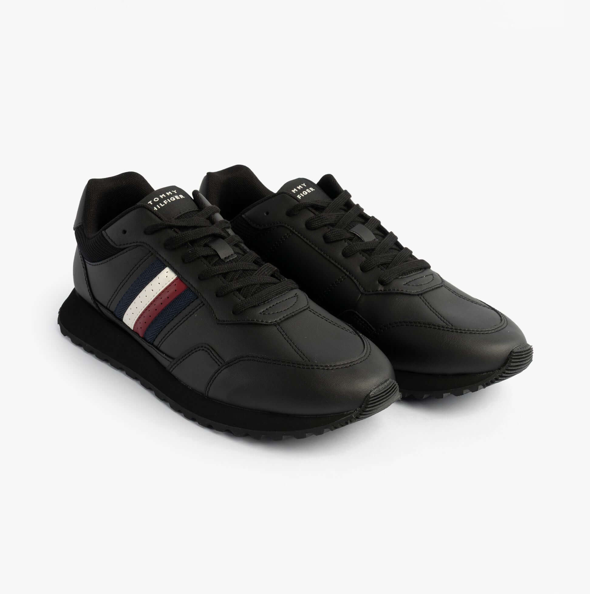 Tommy Hilfiger Mens Signature Tape Cleat Leather Trainers Black