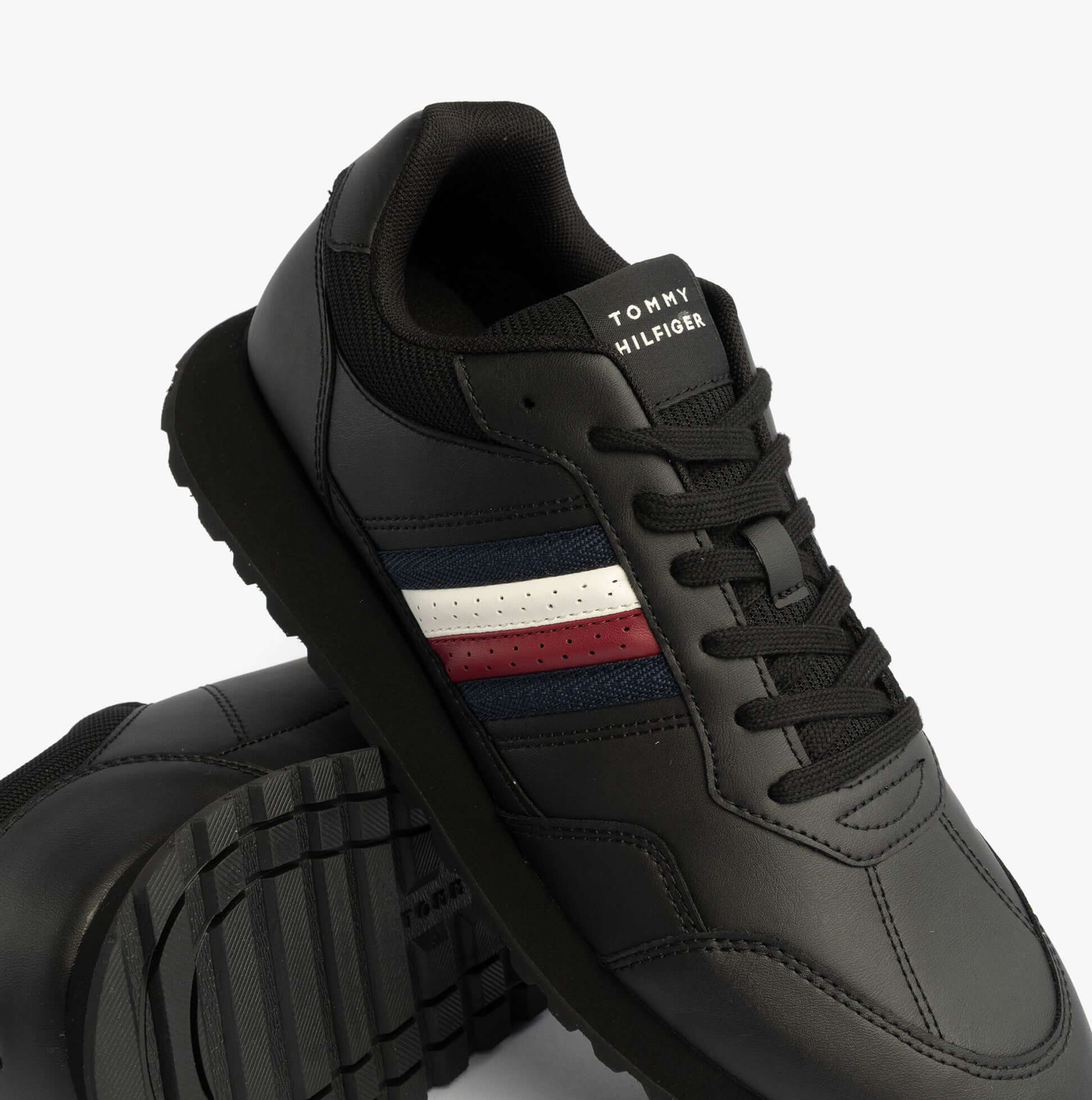 Tommy Hilfiger Mens Signature Tape Cleat Leather Trainers Black