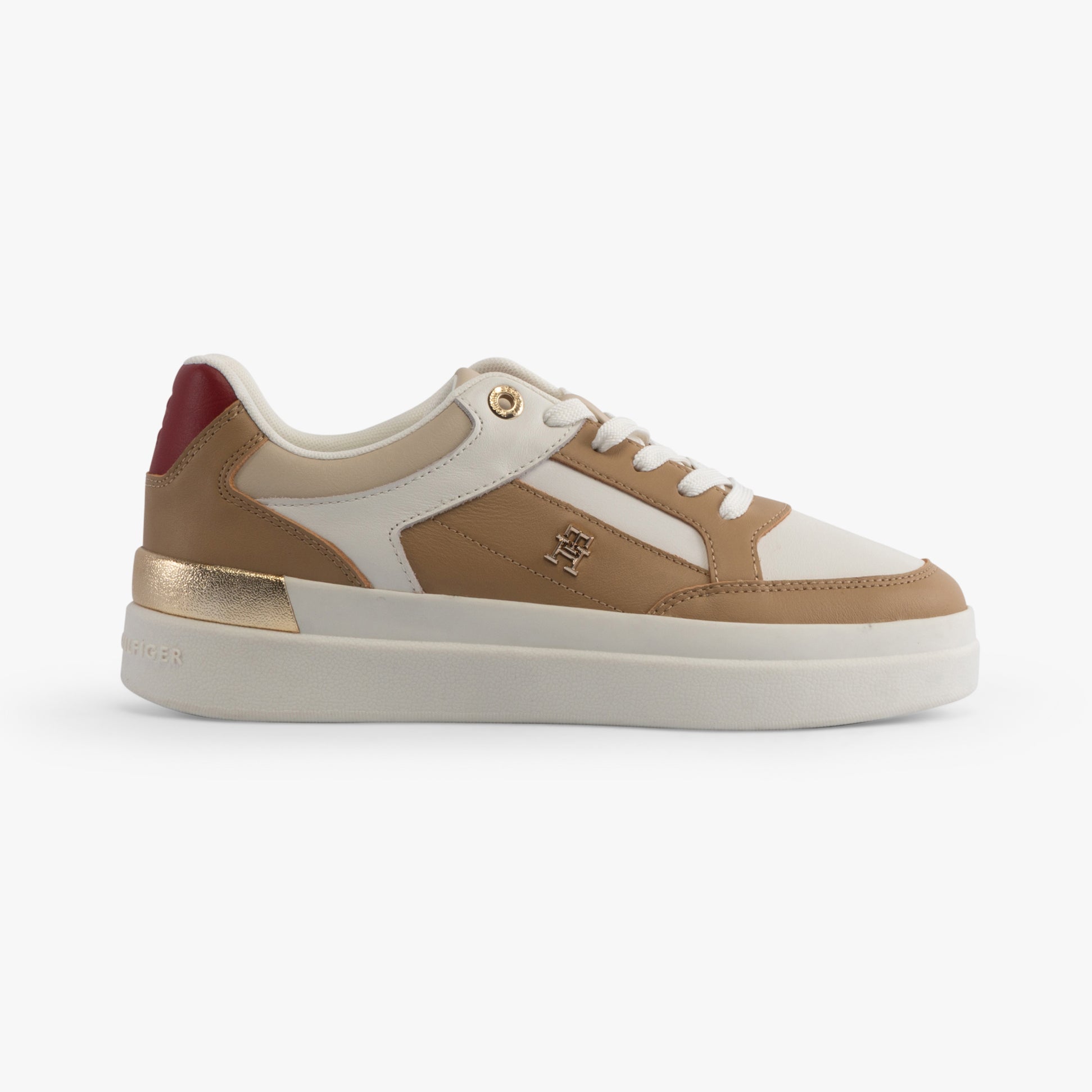 Tommy Hilfiger MONOGRAM METALLIC LEATHER  Womens Court Trainers Classic Khaki