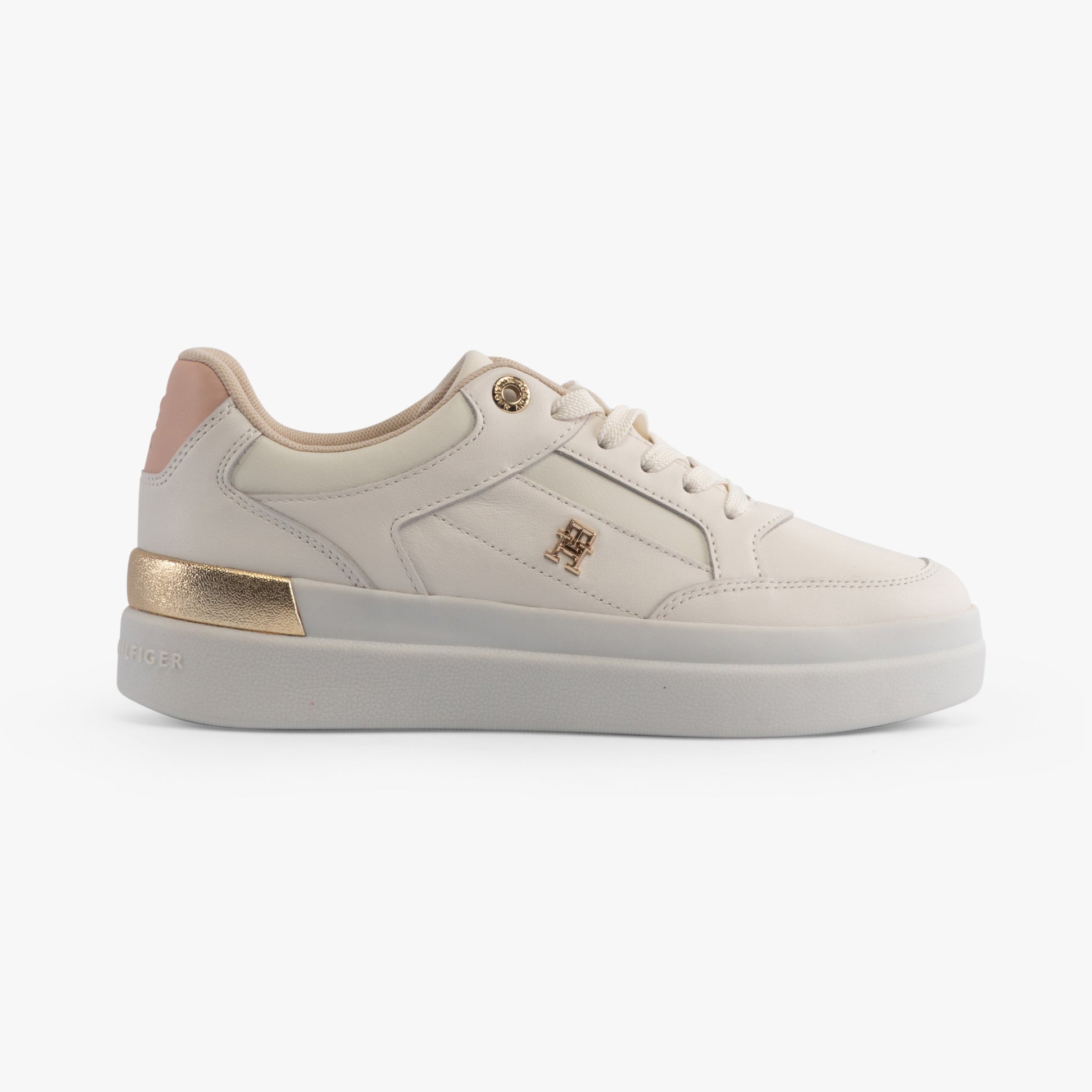 Tommy Hilfiger MONOGRAM METALLIC LEATHER  Womens Court Trainers Ancient White