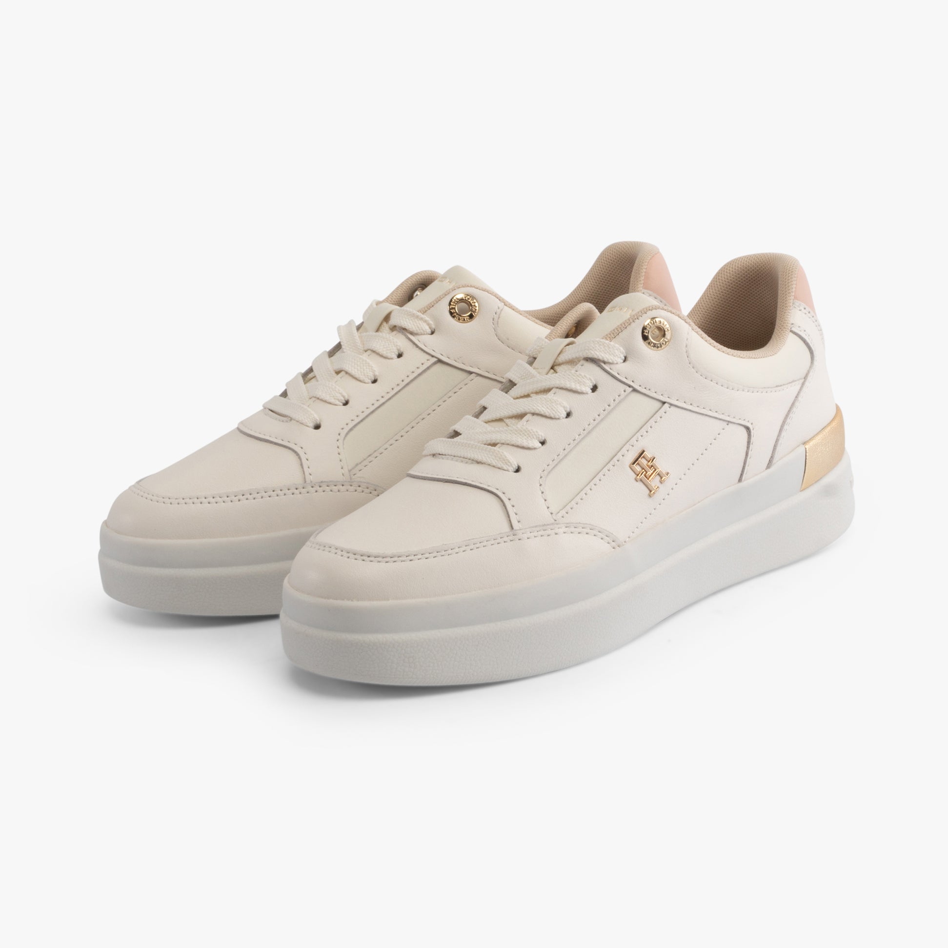 Tommy Hilfiger MONOGRAM METALLIC LEATHER  Womens Court Trainers Ancient White